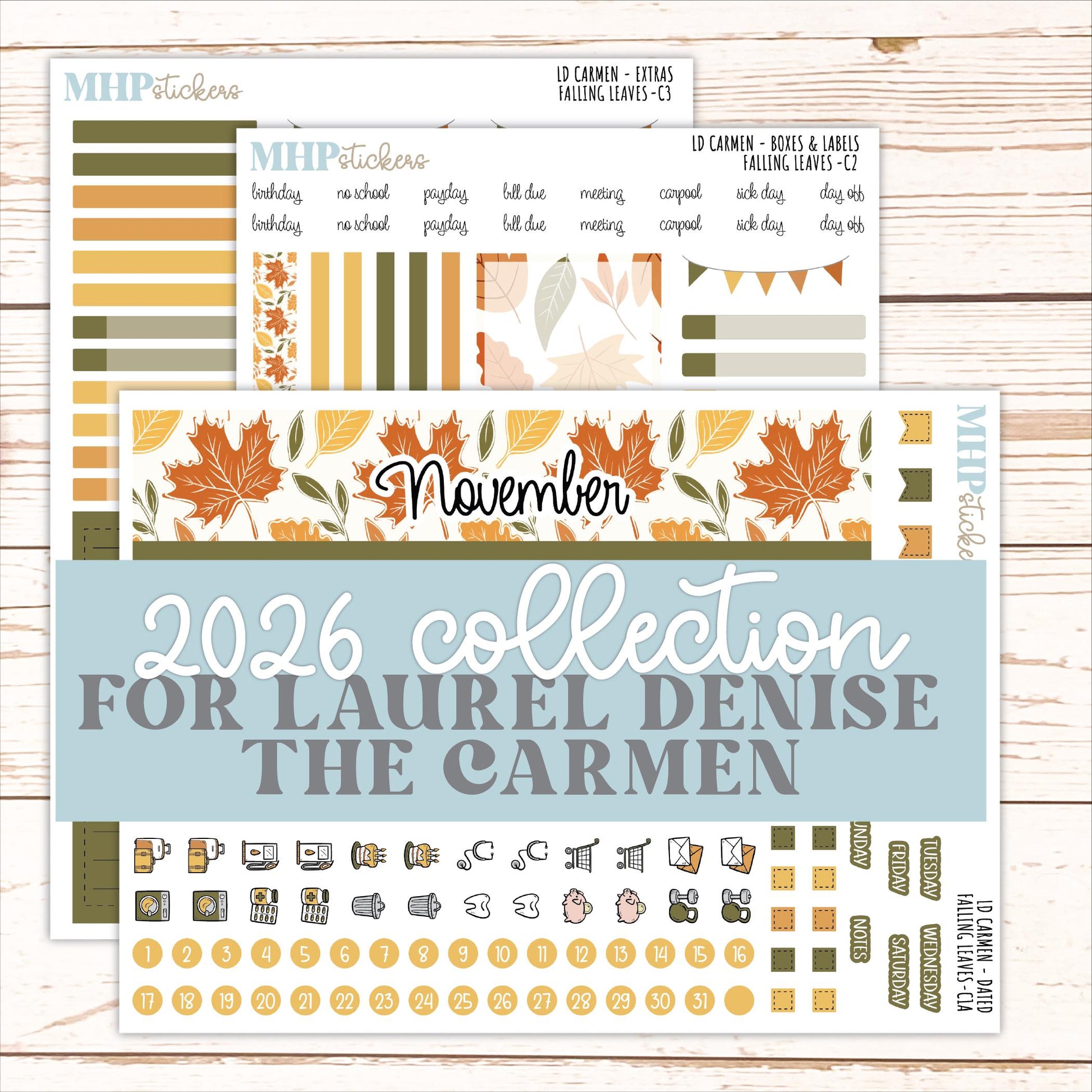 NOVEMBER 2026 Stickers for The Carmen Laurel Denise Planner "Falling Leaves" || C