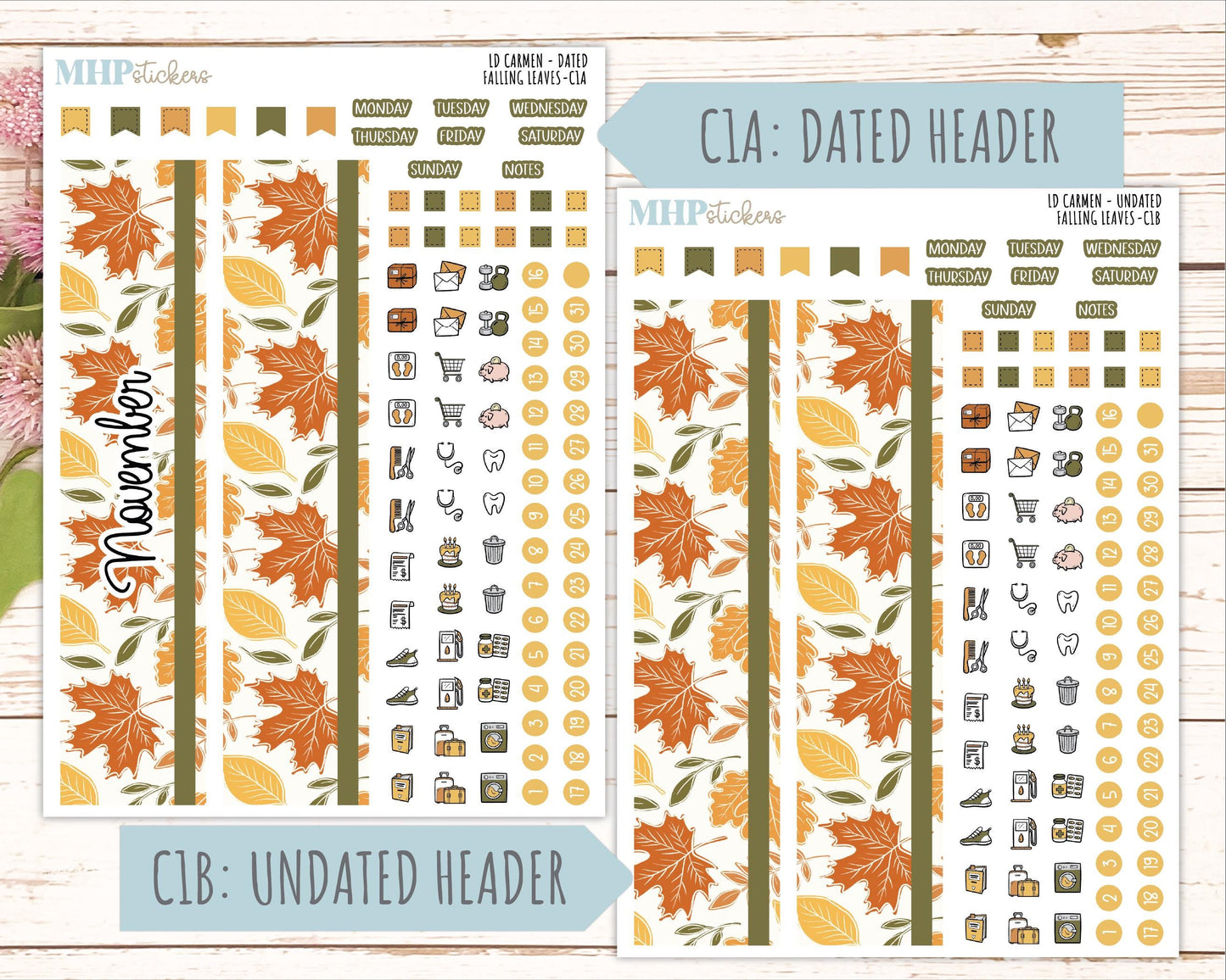 NOVEMBER 2026 Stickers for The Carmen Laurel Denise Planner "Falling Leaves" || C