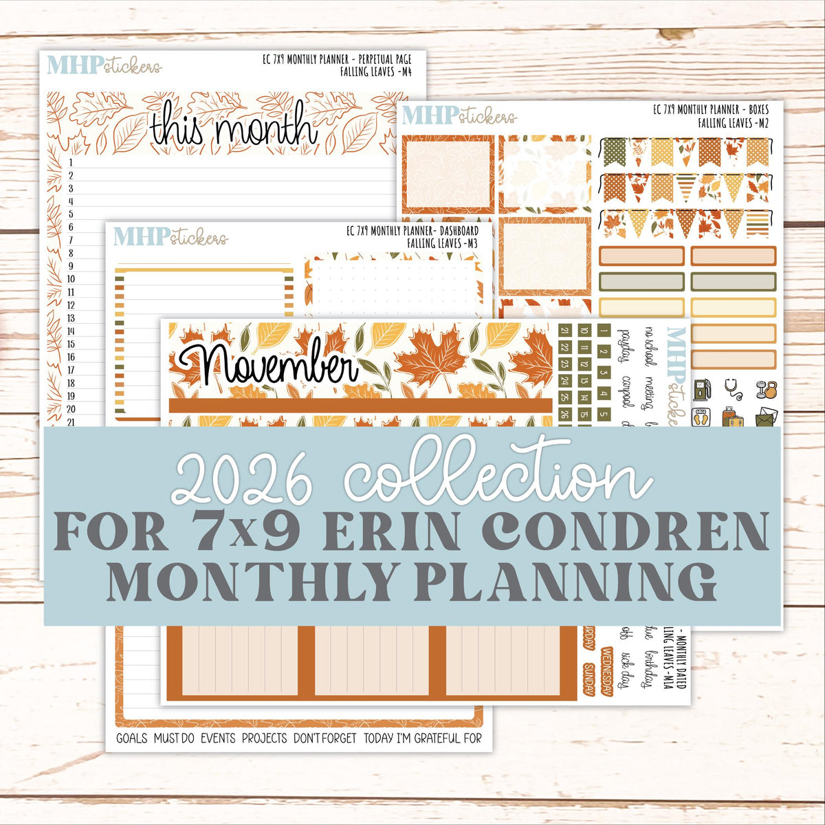 NOVEMBER Monthly Kit for 7x9 Erin Condren Planners. 2026 Collection "Falling Leaves" || ECM