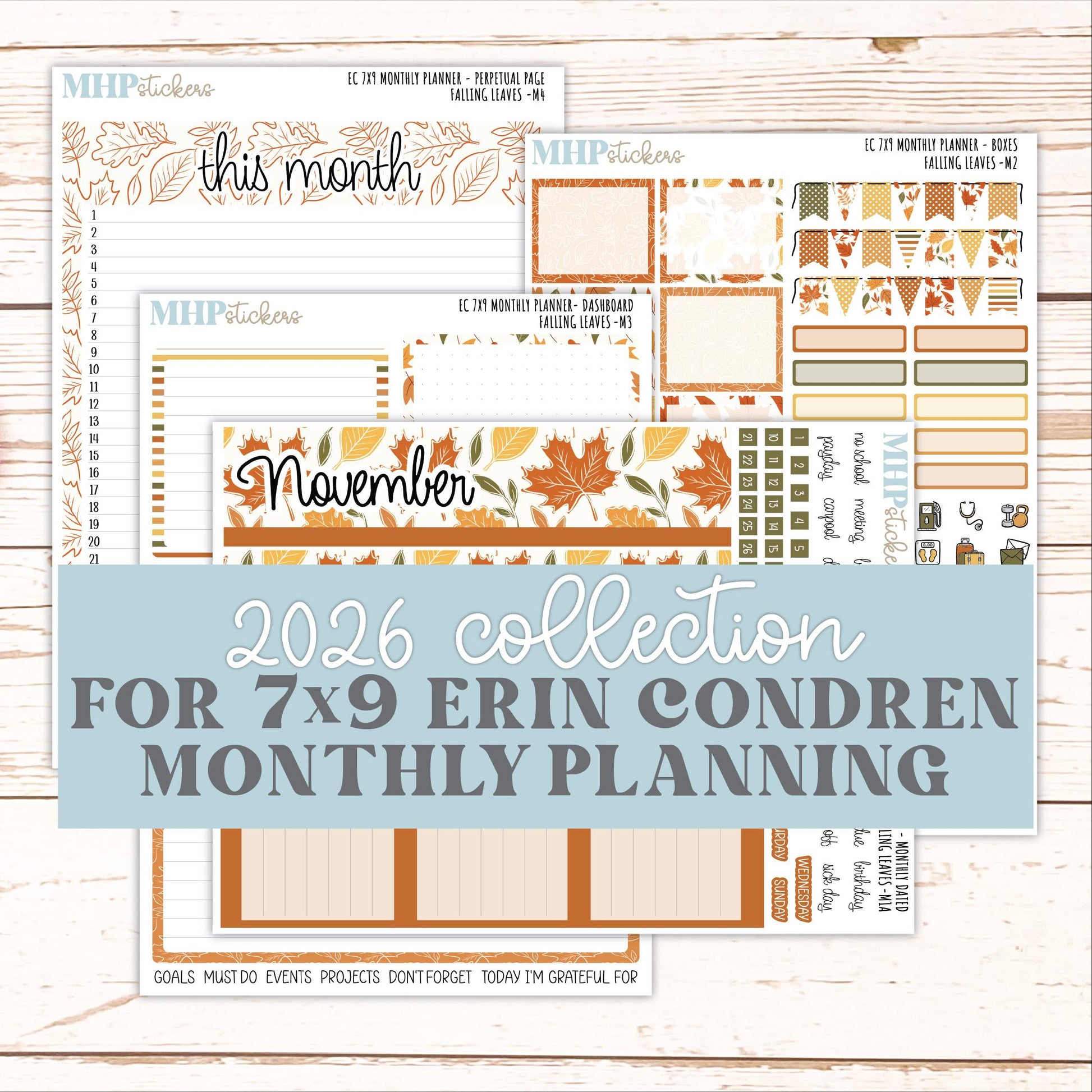NOVEMBER Monthly Kit for 7x9 Erin Condren Planners. 2026 Collection "Falling Leaves" || ECM