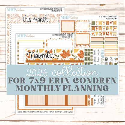 NOVEMBER Monthly Kit for 7x9 Erin Condren Planners. 2026 Collection "Falling Leaves" || ECM