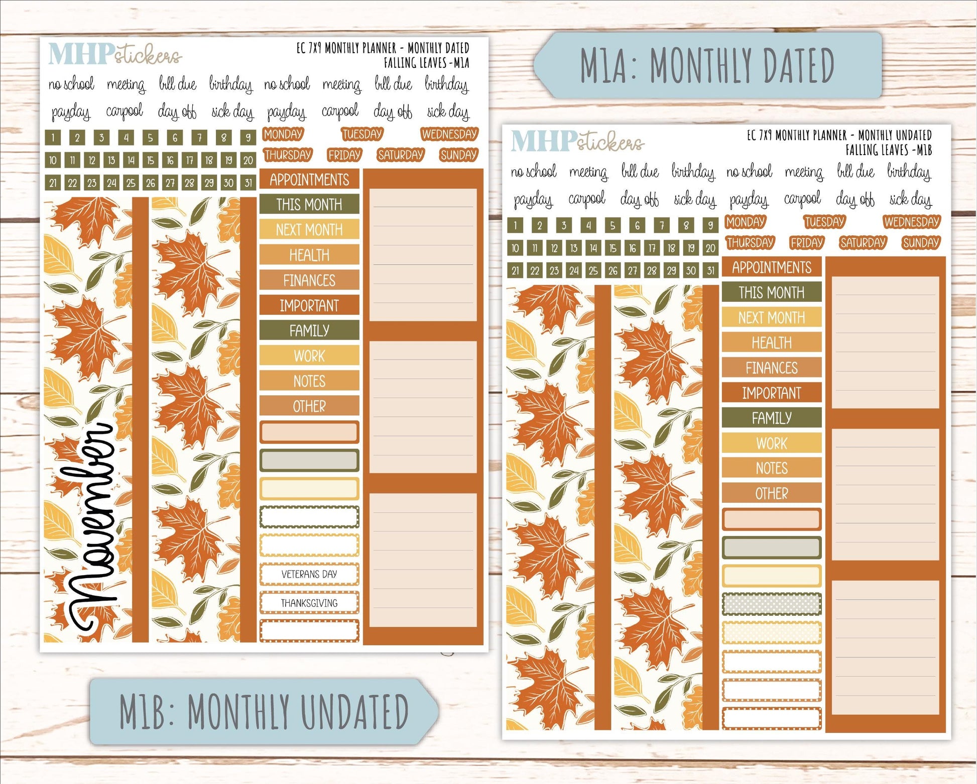 NOVEMBER Monthly Kit for 7x9 Erin Condren Planners. 2026 Collection "Falling Leaves" || ECM