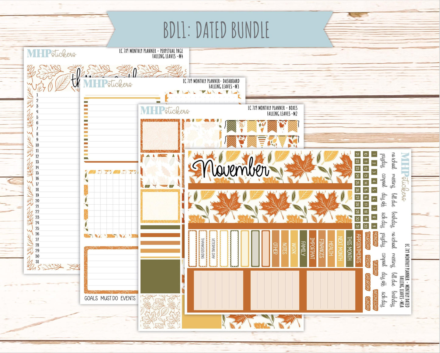 NOVEMBER Monthly Kit for 7x9 Erin Condren Planners. 2026 Collection "Falling Leaves" || ECM