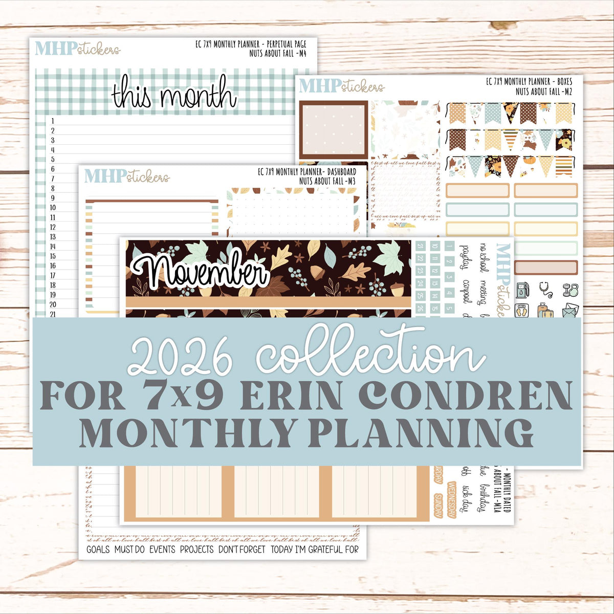NOVEMBER Monthly Kit for 7x9 Erin Condren Planners. 2026 Collection "Nuts About Fall" || ECM