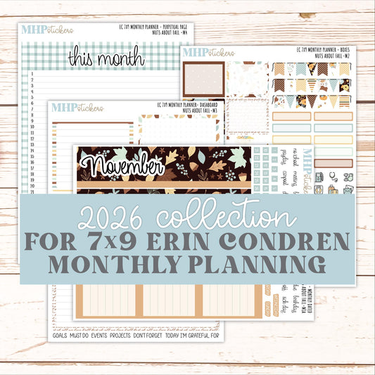 NOVEMBER Monthly Kit for 7x9 Erin Condren Planners. 2026 Collection "Nuts About Fall" || ECM
