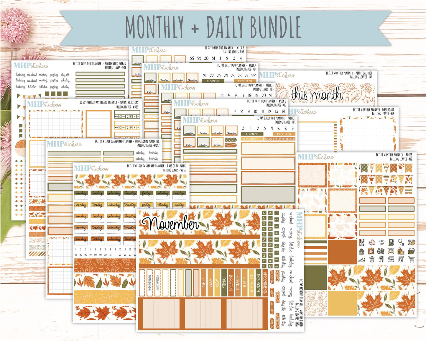 NOVEMBER Daily Duo Sticker Kit for 7x9 Erin Condren Planners. 2026 Collection "Falling Leaves" || ECDD