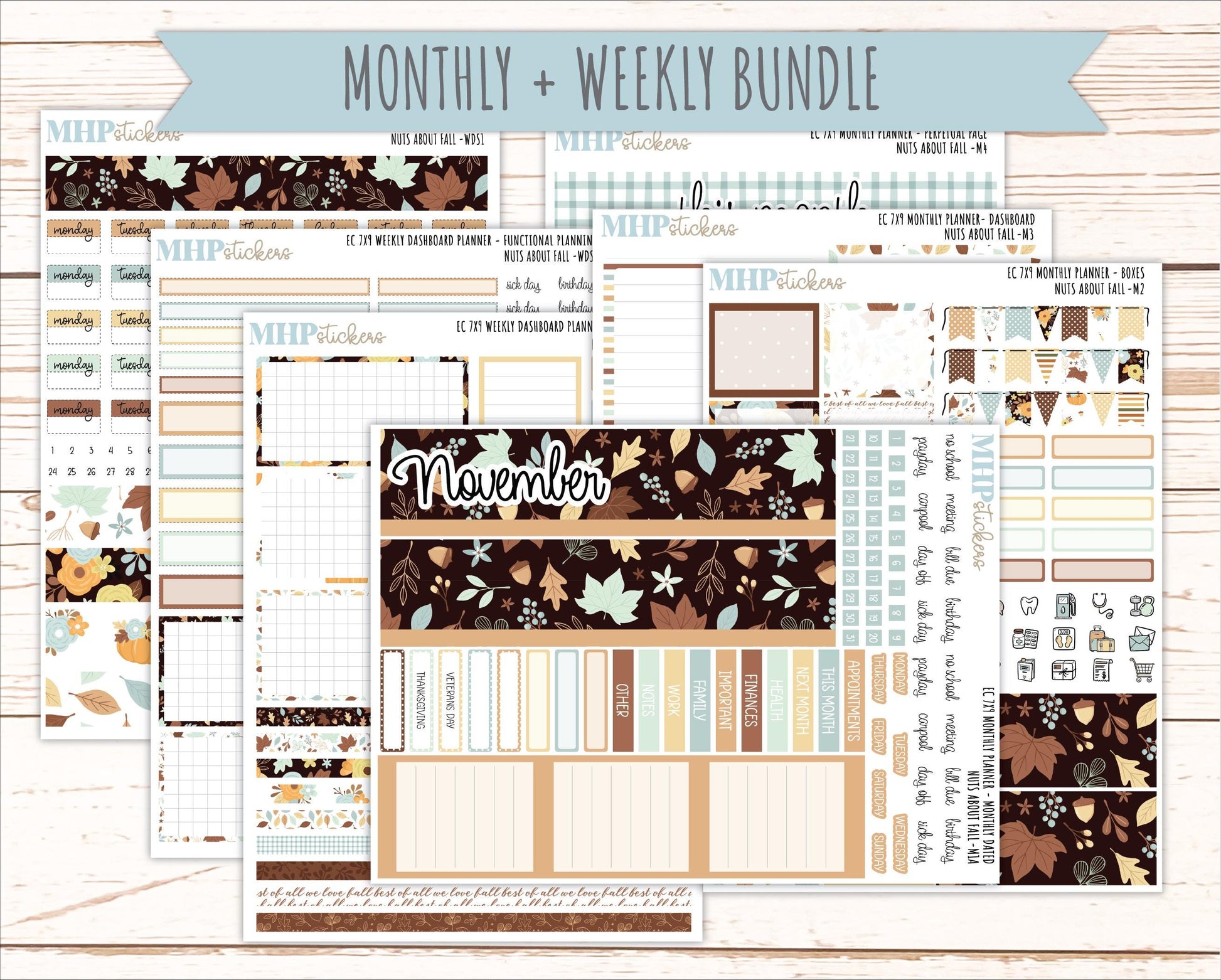 NOVEMBER Weekly Dashboard Kit for 7x9 Erin Condren Planners. 2026 Collection "Nuts About Fall" || ECWDS