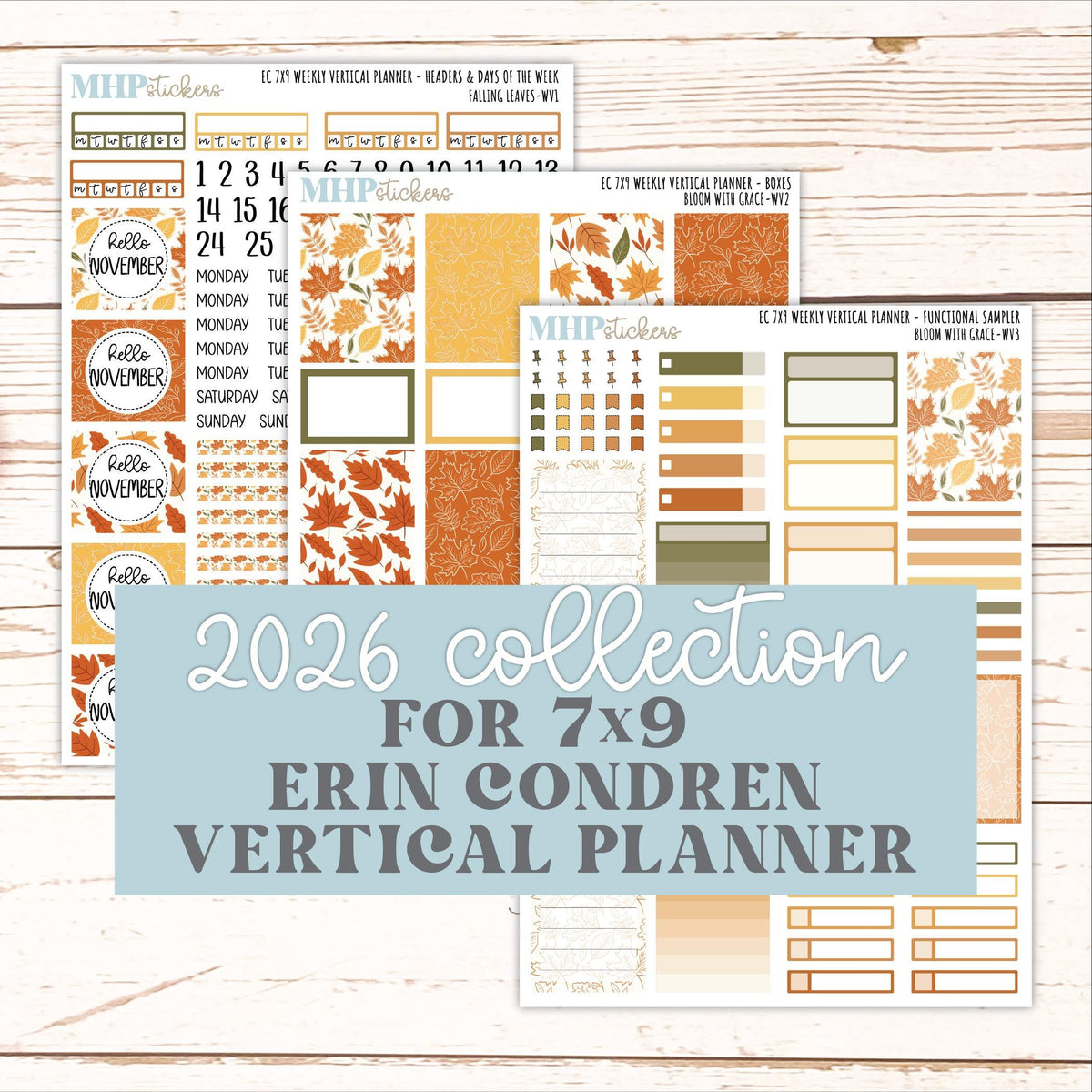 NOVEMBER Weekly Vertical Kits for 7x9 Erin Condren Planners. 2026 Collection "Falling Leaves" || ECWV