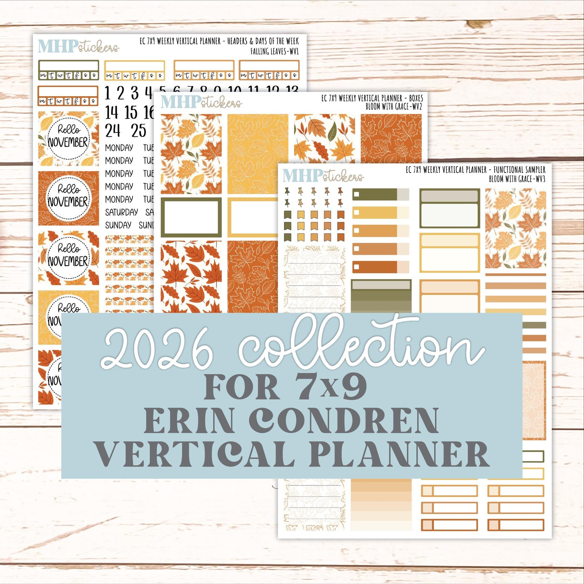 NOVEMBER Weekly Vertical Kits for 7x9 Erin Condren Planners. 2026 Collection "Falling Leaves" || ECWV