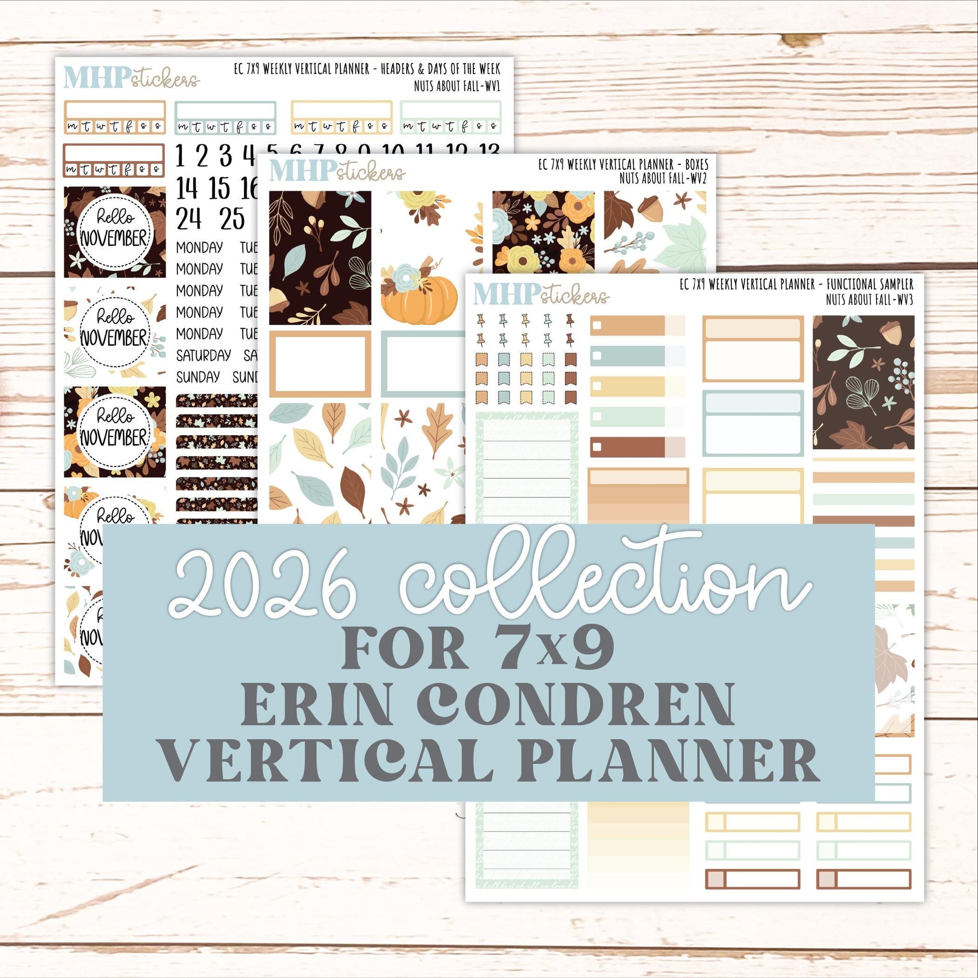 NOVEMBER Weekly Vertical Kits for 7x9 Erin Condren Planners. 2026 Collection "Nuts About Fall" || ECWV
