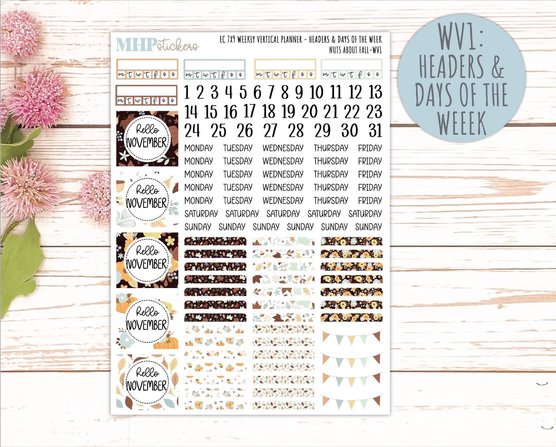 NOVEMBER Weekly Vertical Kits for 7x9 Erin Condren Planners. 2026 Collection "Nuts About Fall" || ECWV