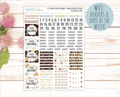 NOVEMBER Weekly Vertical Kits for 7x9 Erin Condren Planners. 2026 Collection "Nuts About Fall" || ECWV