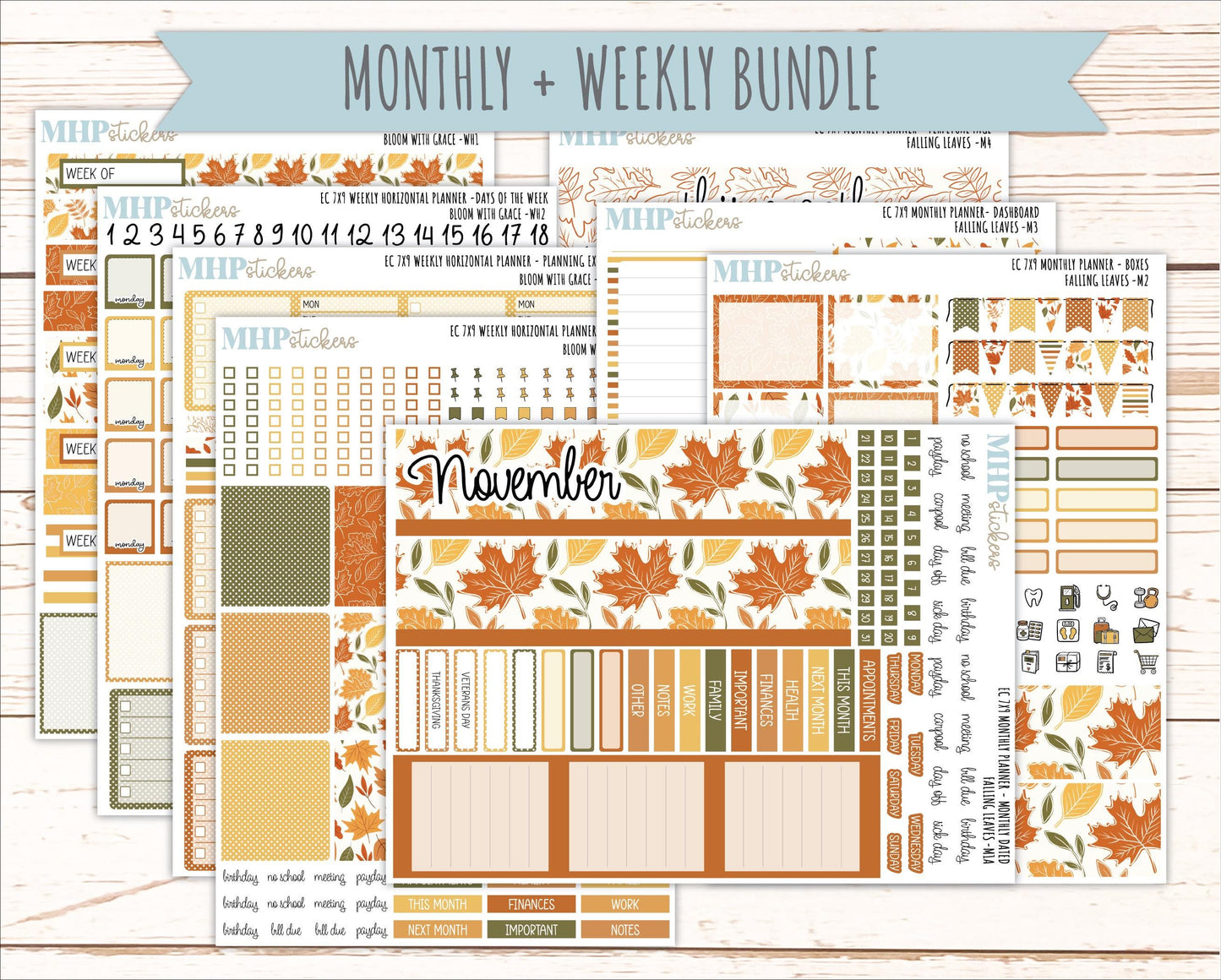 NOVEMBER Weekly Horizontal Planning Kit for 7x9 Erin Condren Planners. 2026 Collection "Falling Leaves" || ECWH
