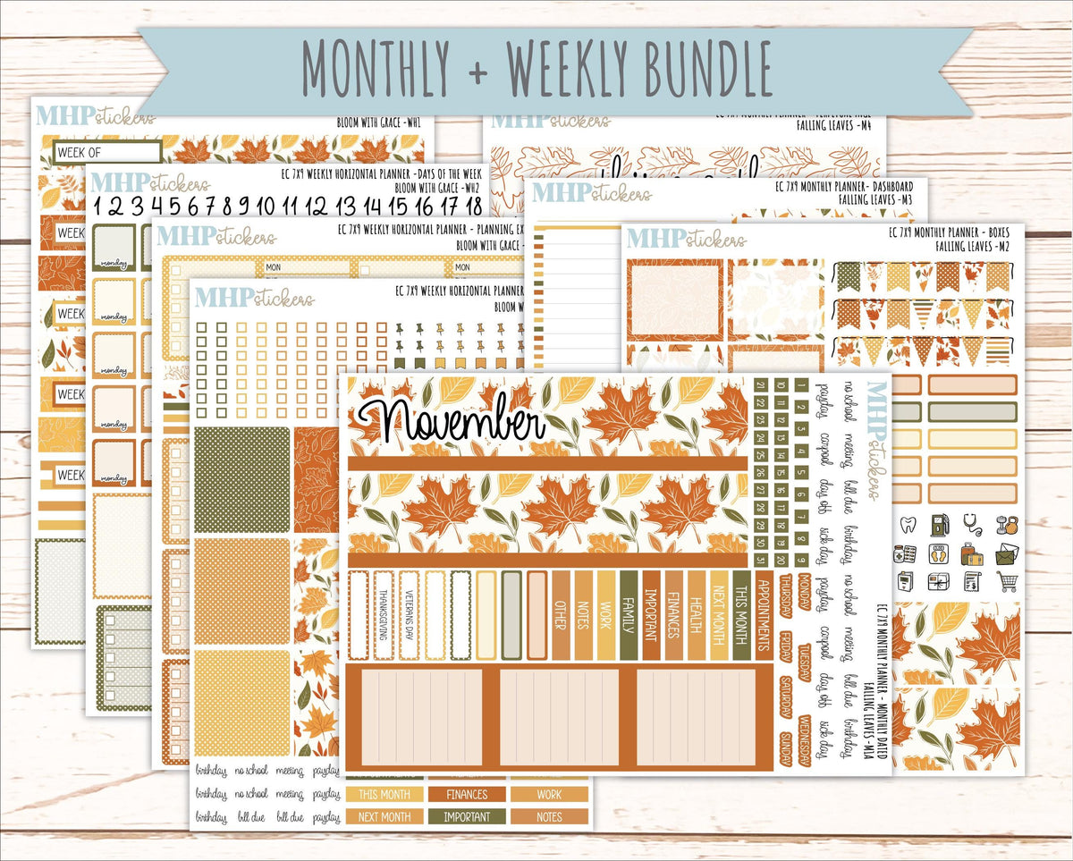 NOVEMBER Weekly Horizontal Planning Kit for 7x9 Erin Condren Planners. 2026 Collection "Falling Leaves" || ECWH