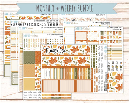 NOVEMBER Weekly Horizontal Planning Kit for 7x9 Erin Condren Planners. 2026 Collection "Falling Leaves" || ECWH