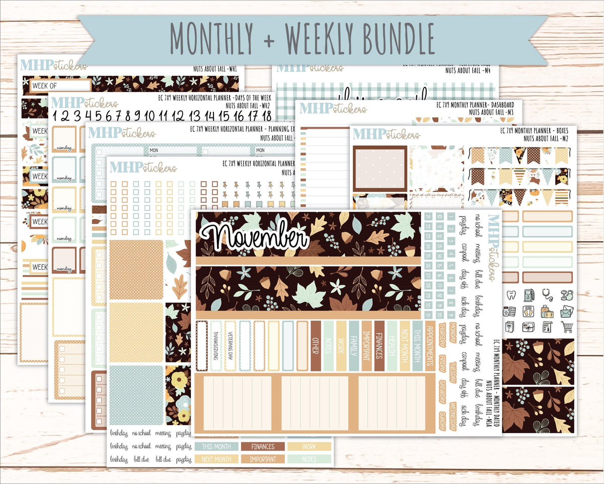 NOVEMBER Weekly Horizontal Planning Kit for 7x9 Erin Condren Planners. 2026 Collection "Nuts About Fall" || ECWH