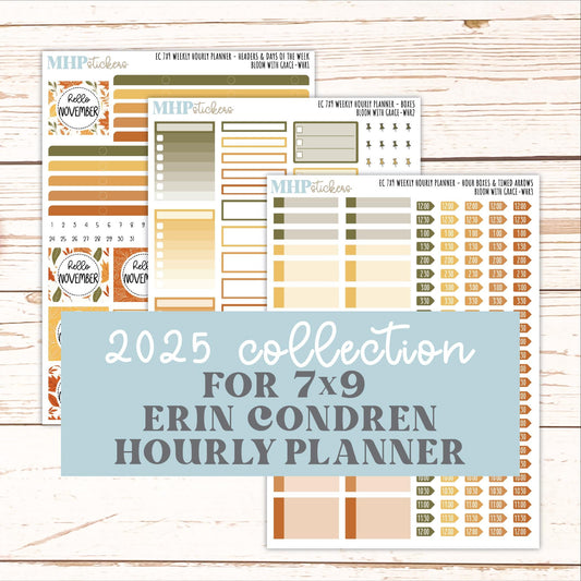 NOVEMBER Weekly Hourly Planning Kits for 7x9 Erin Condren Planners. 2026 Collection "Falling Leaves" || ECWHR