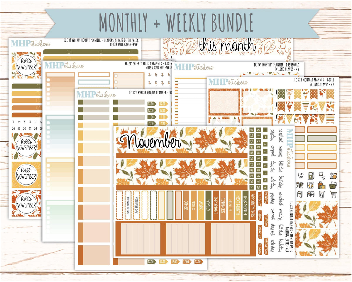NOVEMBER Weekly Hourly Planning Kits for 7x9 Erin Condren Planners. 2026 Collection "Falling Leaves" || ECWHR