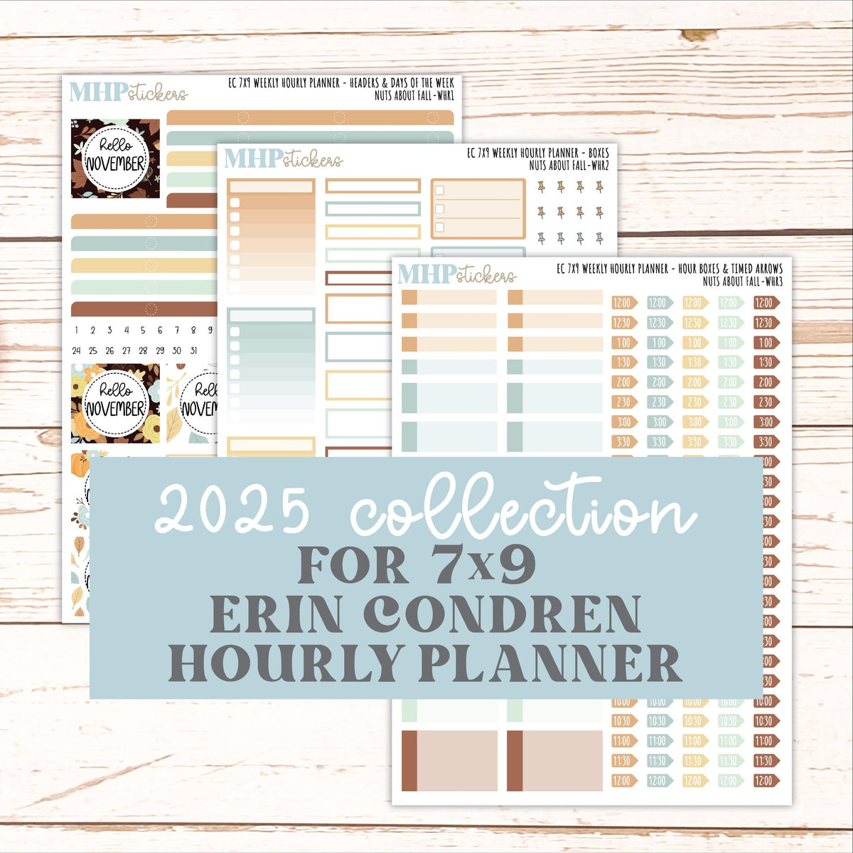 NOVEMBER Weekly Hourly Planning Kits for 7x9 Erin Condren Planners. 2026 Collection "Nuts About Fall" || ECWHR