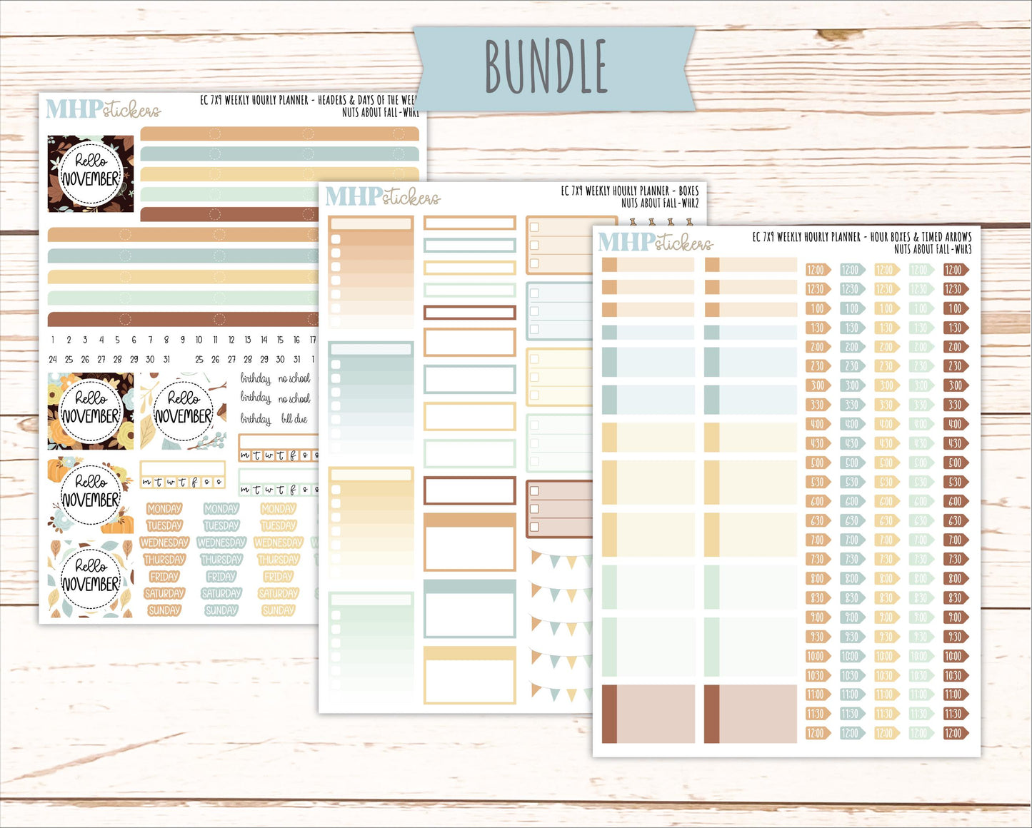 NOVEMBER Weekly Hourly Planning Kits for 7x9 Erin Condren Planners. 2026 Collection "Nuts About Fall" || ECWHR