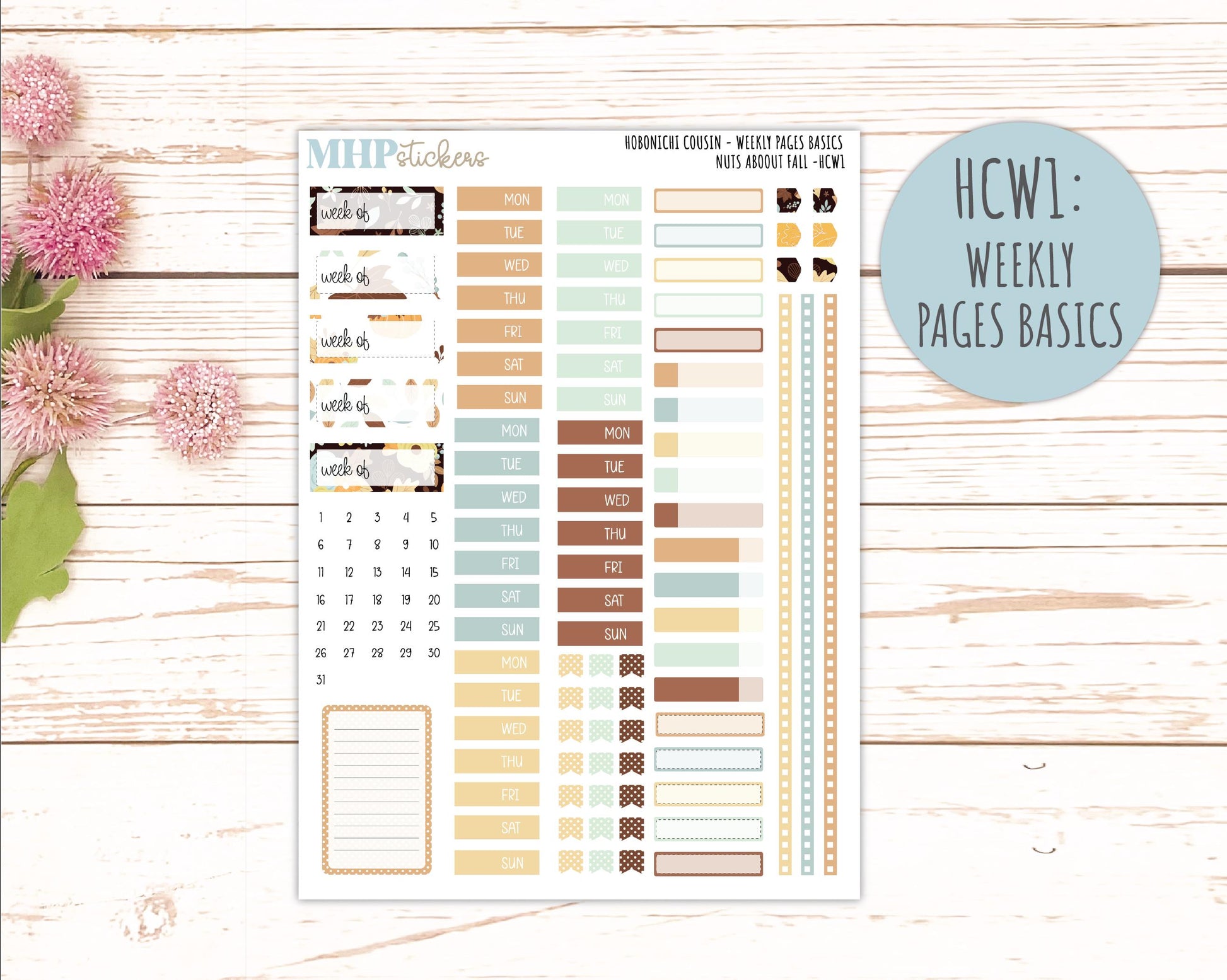 NOVEMBER 2026 Stickers for Hobonichi Cousin. A5 Planners "Nuts About Fall" || HC