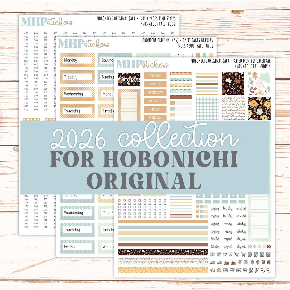 NOVEMBER 2026 Stickers for Hobonichi Techo Original. A6 Planners "Nuts About Fall" || HO