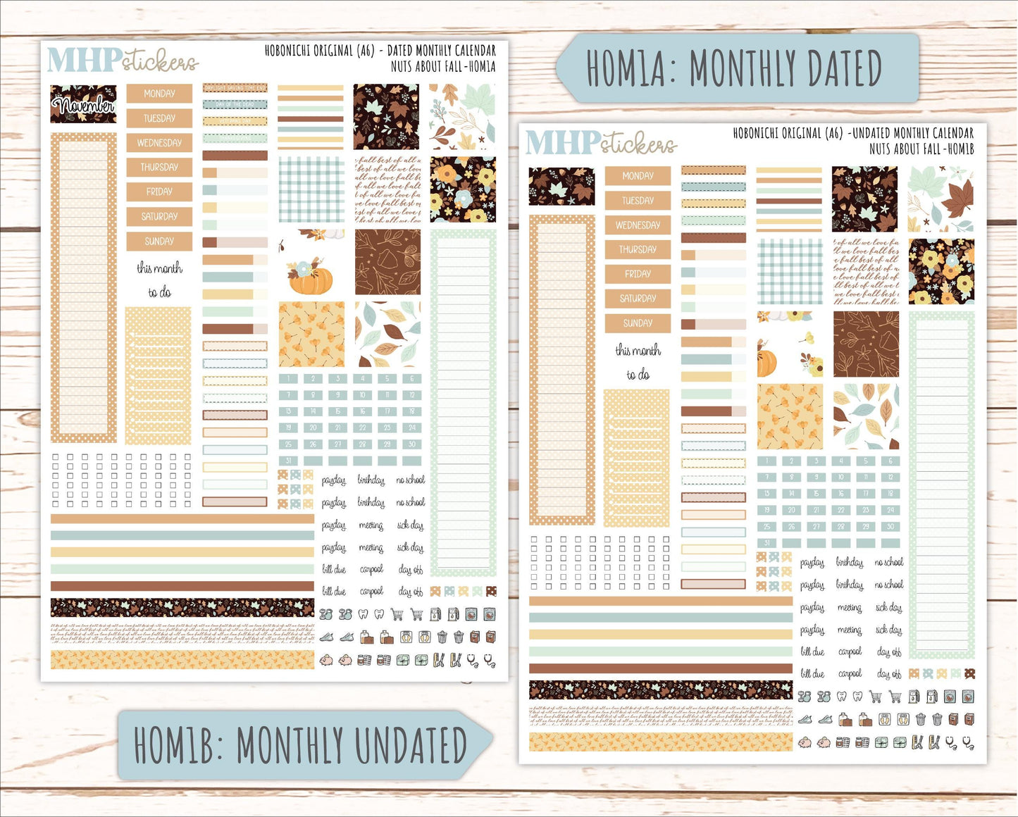 NOVEMBER 2026 Stickers for Hobonichi Techo Original. A6 Planners "Nuts About Fall" || HO