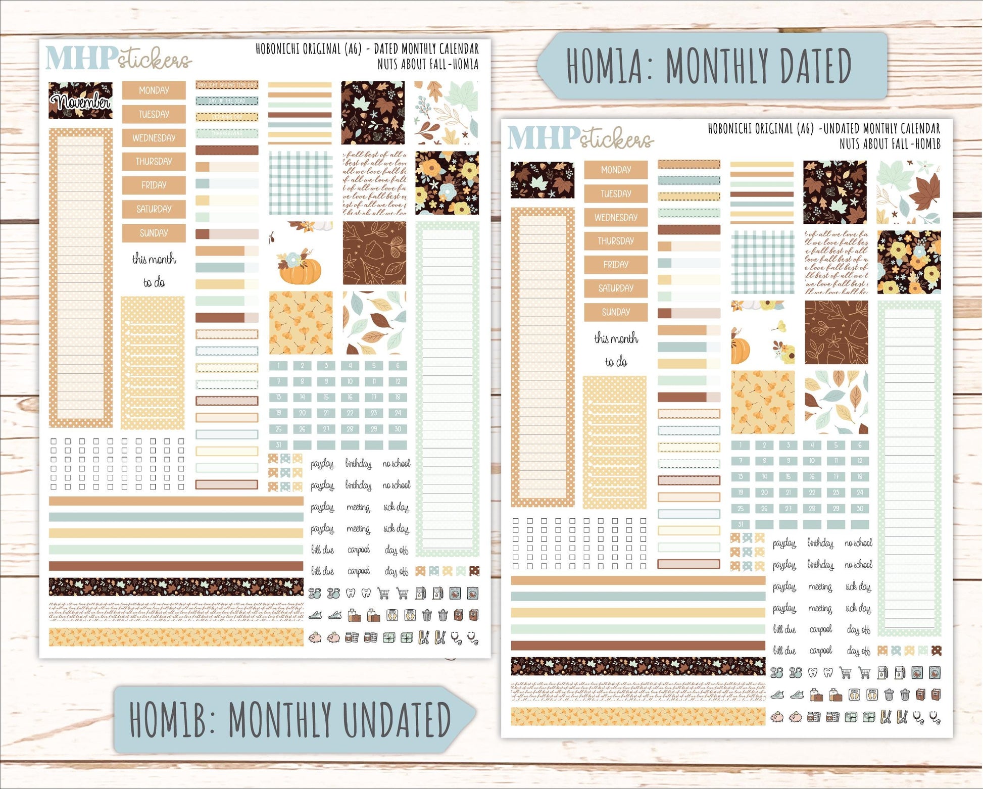 NOVEMBER 2026 Stickers for Hobonichi Techo Original. A6 Planners "Nuts About Fall" || HO