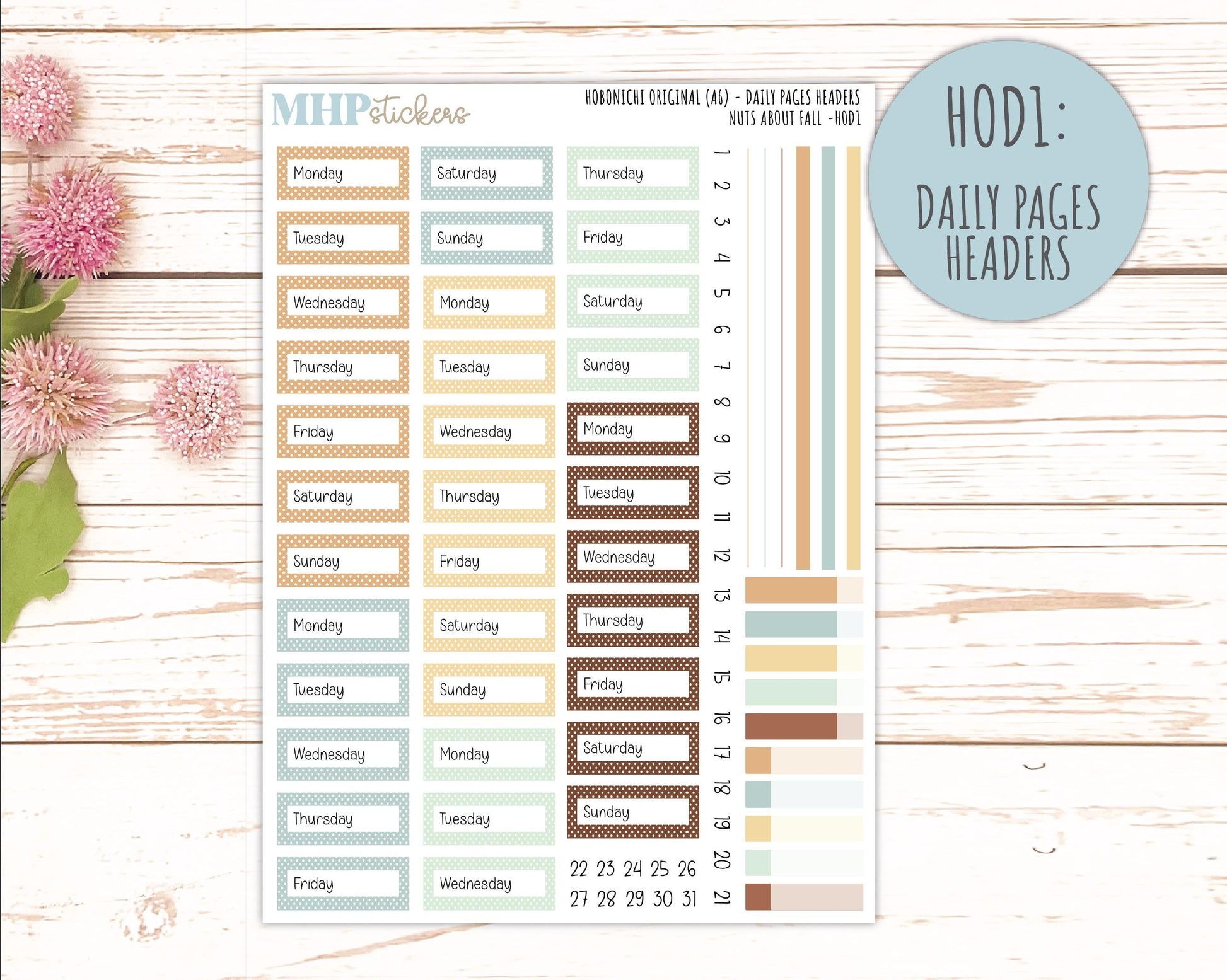 NOVEMBER 2026 Stickers for Hobonichi Techo Original. A6 Planners "Nuts About Fall" || HO