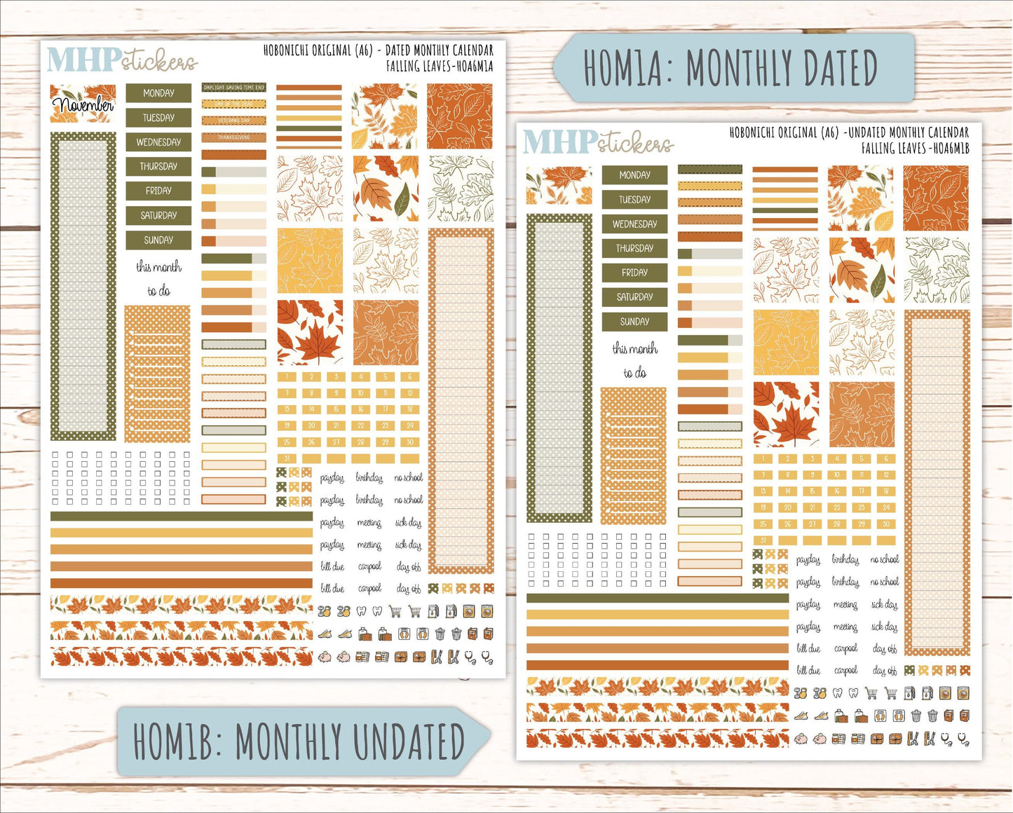 NOVEMBER 2026 Stickers for Hobonichi Techo Original. A6 Planners "Falling Leaves" || HO