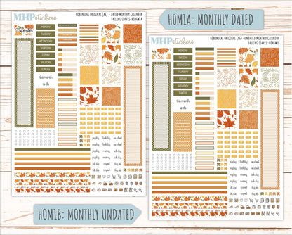 NOVEMBER 2026 Stickers for Hobonichi Techo Original. A6 Planners "Falling Leaves" || HO