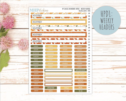 NOVEMBER Stickers for Happy Planner Classic Dashboard Layout. 2026 Collection. "Falling Leaves" || HPD