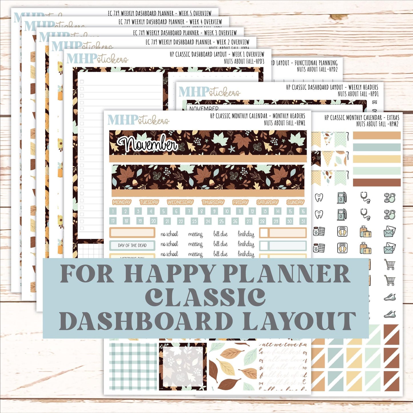 NOVEMBER Stickers for Happy Planner Classic Dashboard Layout. 2026 Collection. "Nuts About Fall || HPD