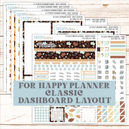 NOVEMBER Stickers for Happy Planner Classic Dashboard Layout. 2026 Collection. "Nuts About Fall || HPD
