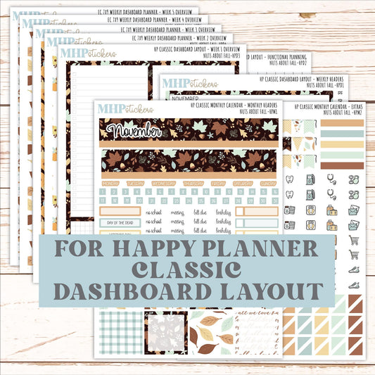NOVEMBER Stickers for Happy Planner Classic Dashboard Layout. 2026 Collection. "Nuts About Fall || HPD