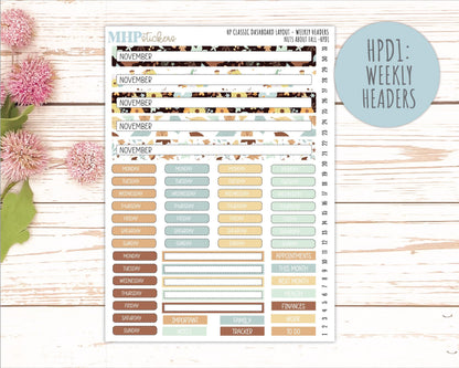 NOVEMBER Stickers for Happy Planner Classic Dashboard Layout. 2026 Collection. "Nuts About Fall || HPD