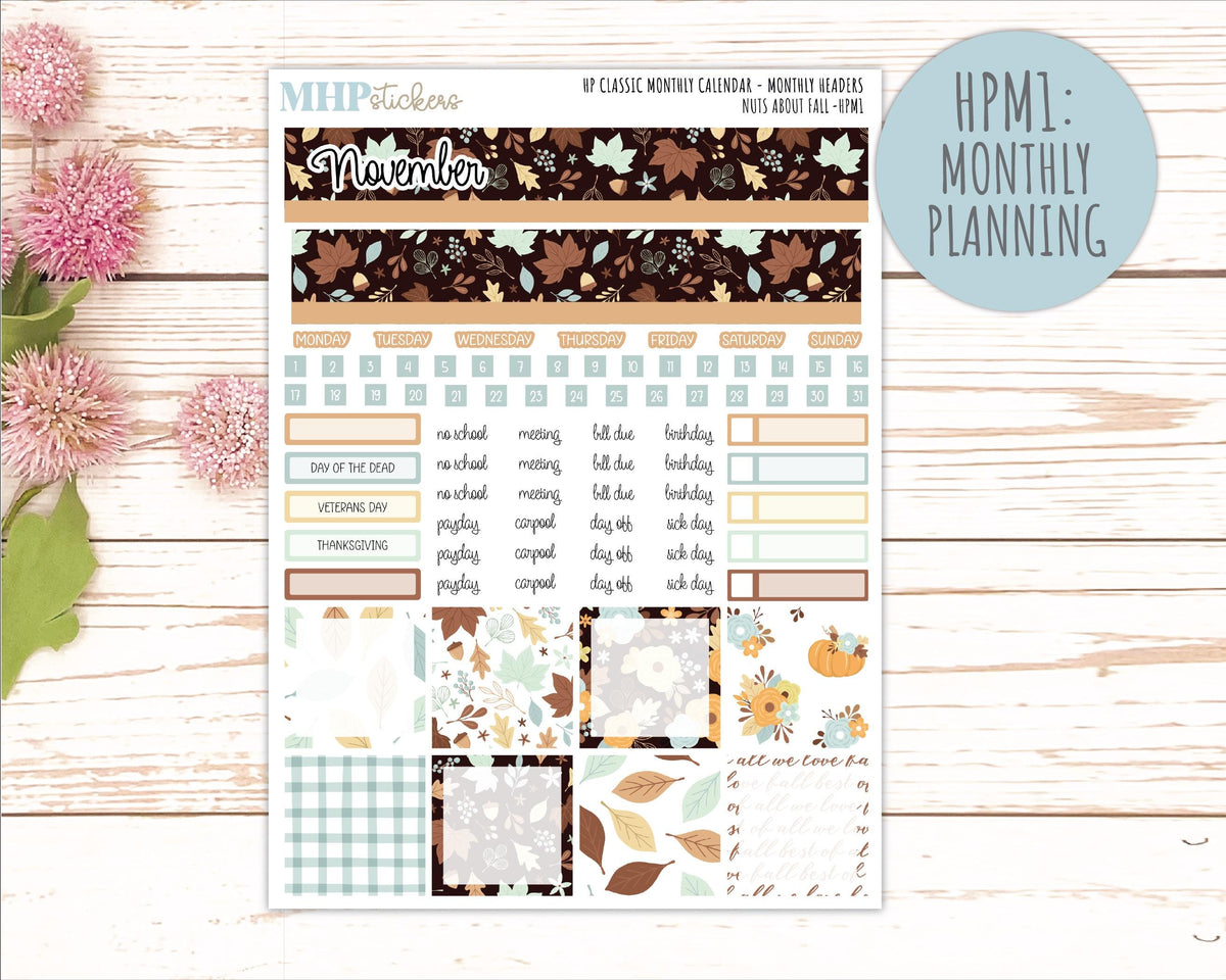 NOVEMBER Stickers for Happy Planner Classic Dashboard Layout. 2026 Collection. "Nuts About Fall || HPD
