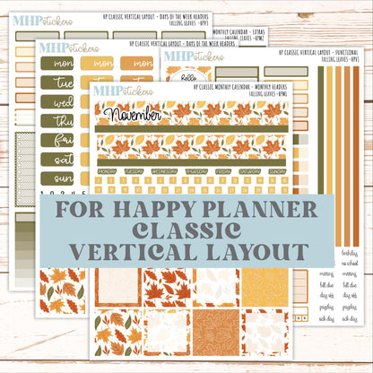 NOVEMBER Stickers for Happy Planner Classic Vertical Layout. 2026 Collection. "Falling Leaves" || HPV
