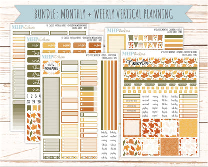 NOVEMBER Stickers for Happy Planner Classic Vertical Layout. 2026 Collection. "Falling Leaves" || HPV