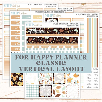 NOVEMBER Stickers for Happy Planner Classic Vertical Layout. 2026 Collection. "Nuts About Fall " || HPV