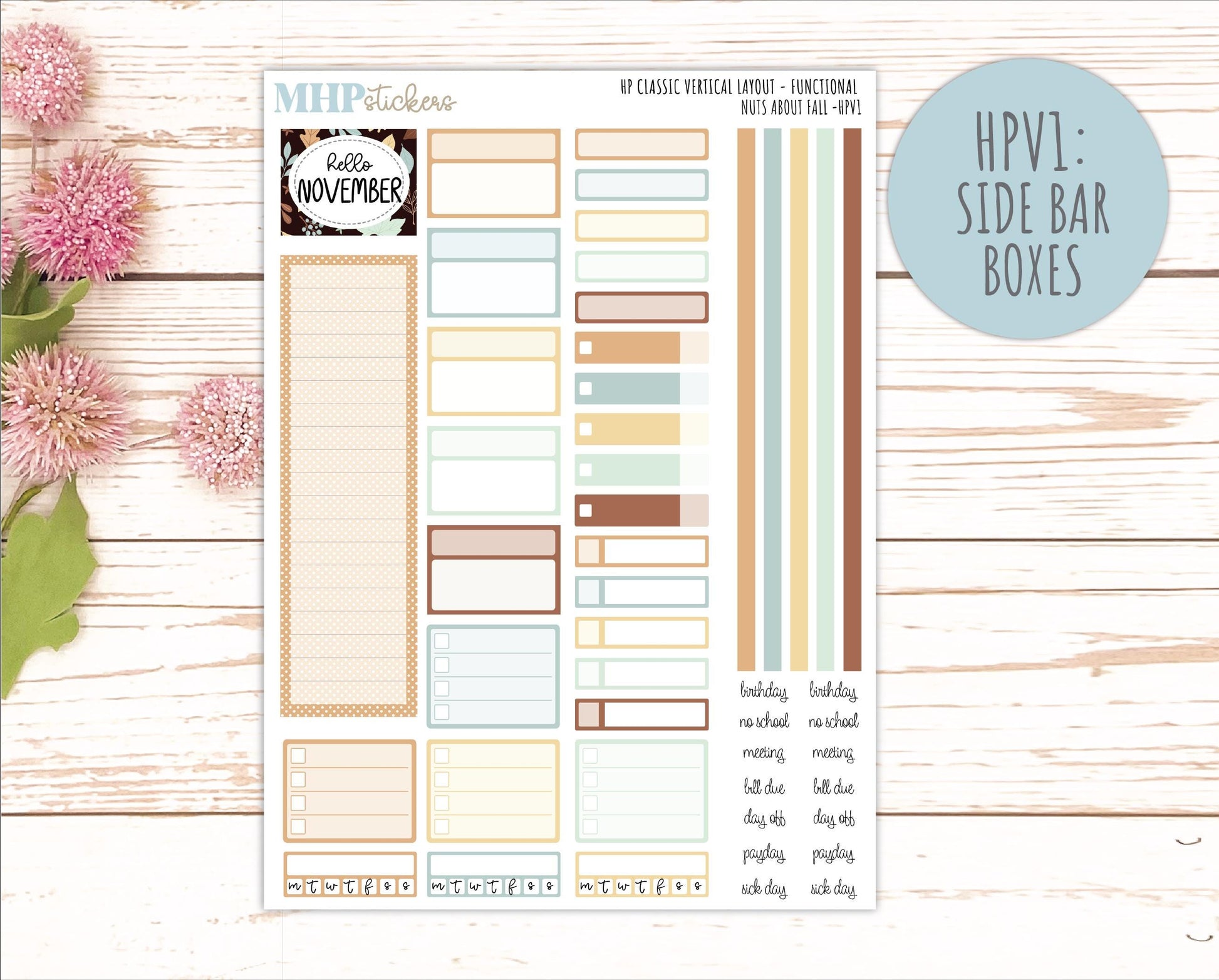 NOVEMBER Stickers for Happy Planner Classic Vertical Layout. 2026 Collection. "Nuts About Fall " || HPV
