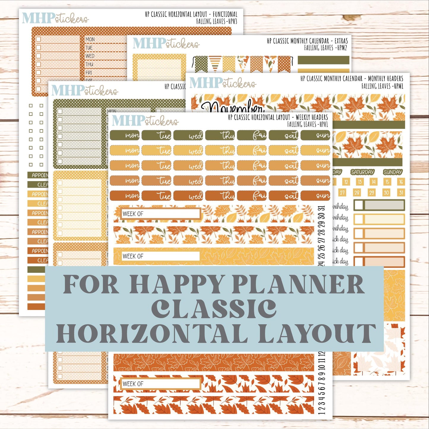 NOVEMBER Stickers for Happy Planner Classic Horizontal Layout. 2026 Collection. "Falling Leavest" || HPH