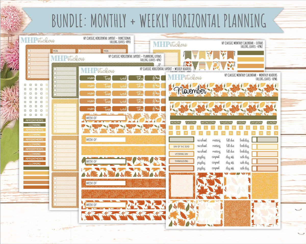 NOVEMBER Stickers for Happy Planner Classic Horizontal Layout. 2026 Collection. "Falling Leavest" || HPH