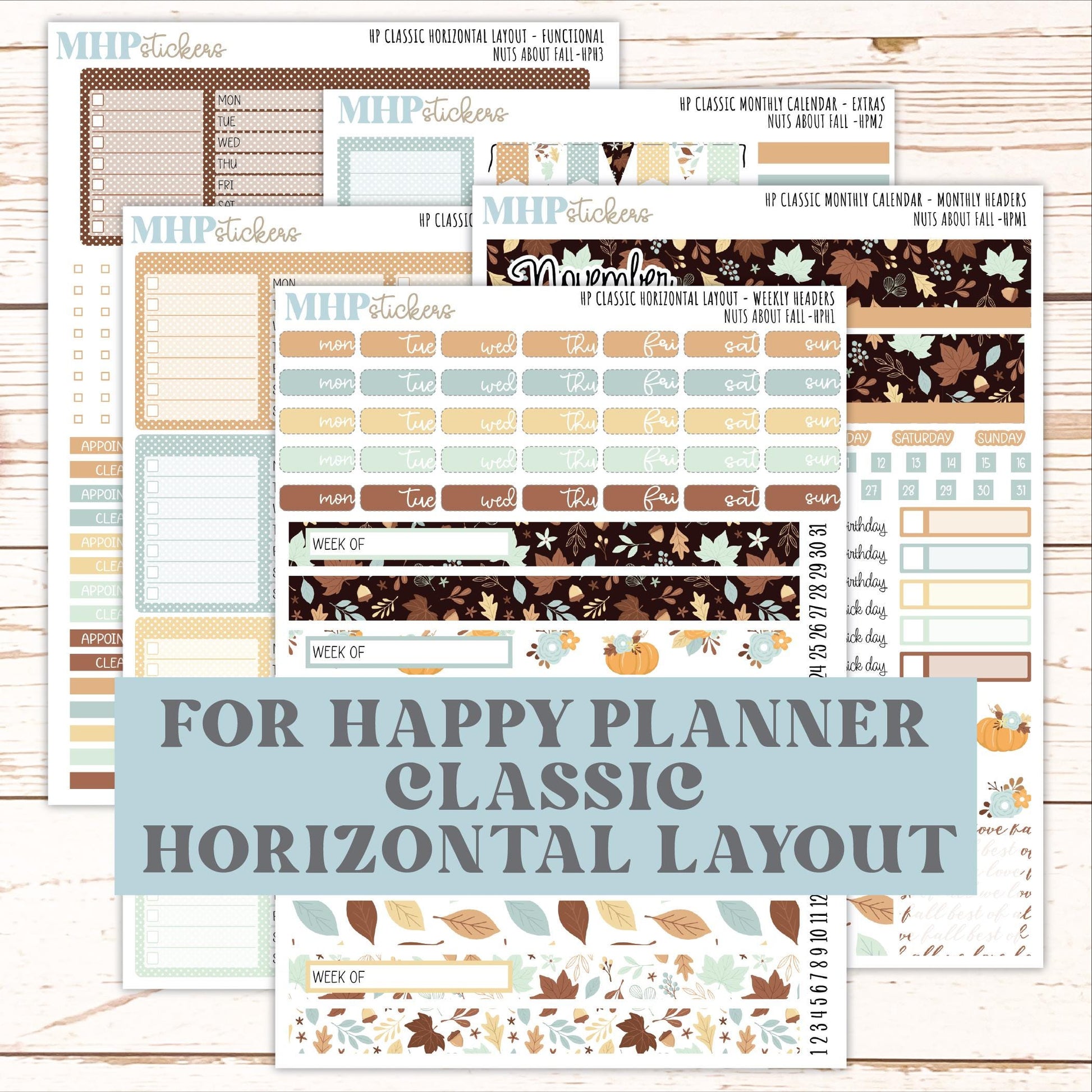 NOVEMBER Stickers for Happy Planner Classic Horizontal Layout. 2026 Collection. "Nuts About Fall" || HPH