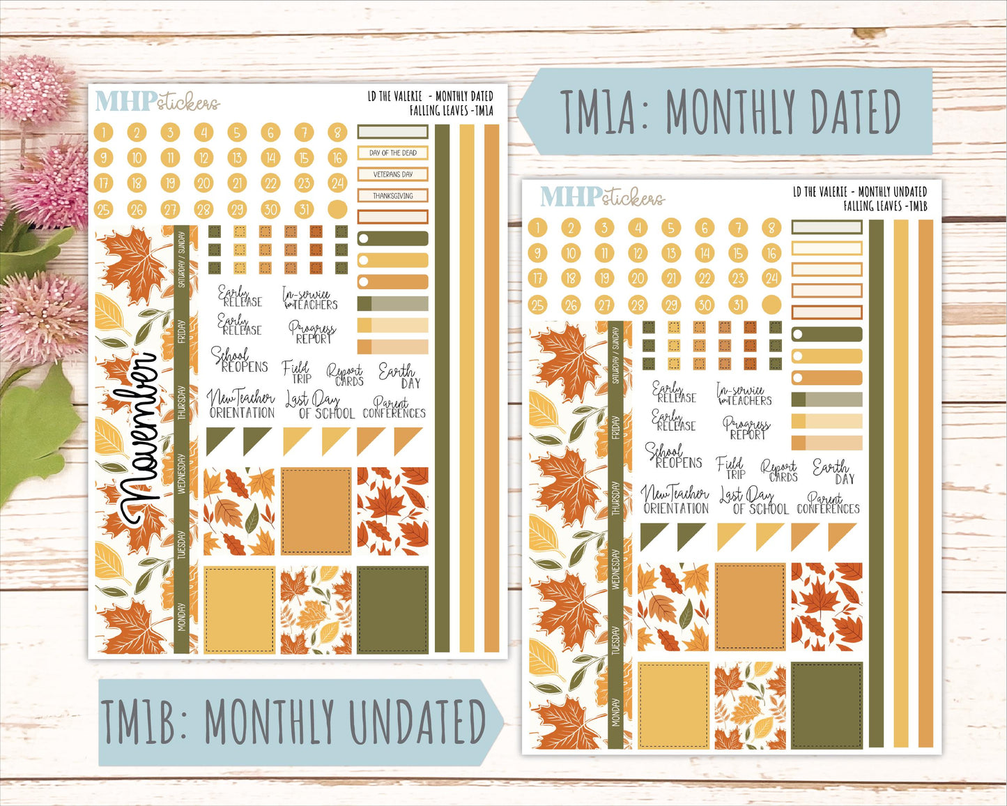 NOVEMBER Stickers for The Valerie Laurel Denise Planner "Falling Leaves" || TC