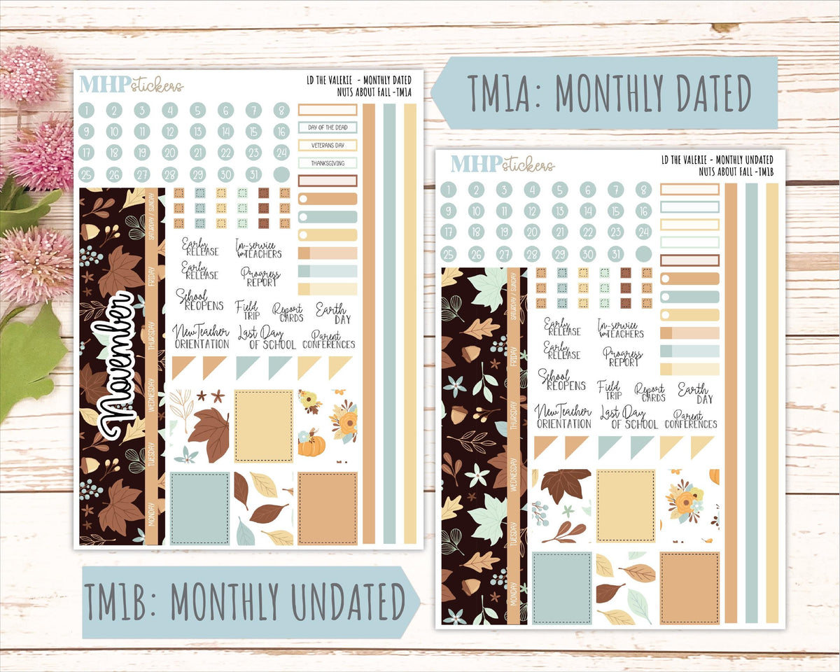 NOVEMBER Stickers for The Valerie Laurel Denise Planner "Nuts About Fall" || TC