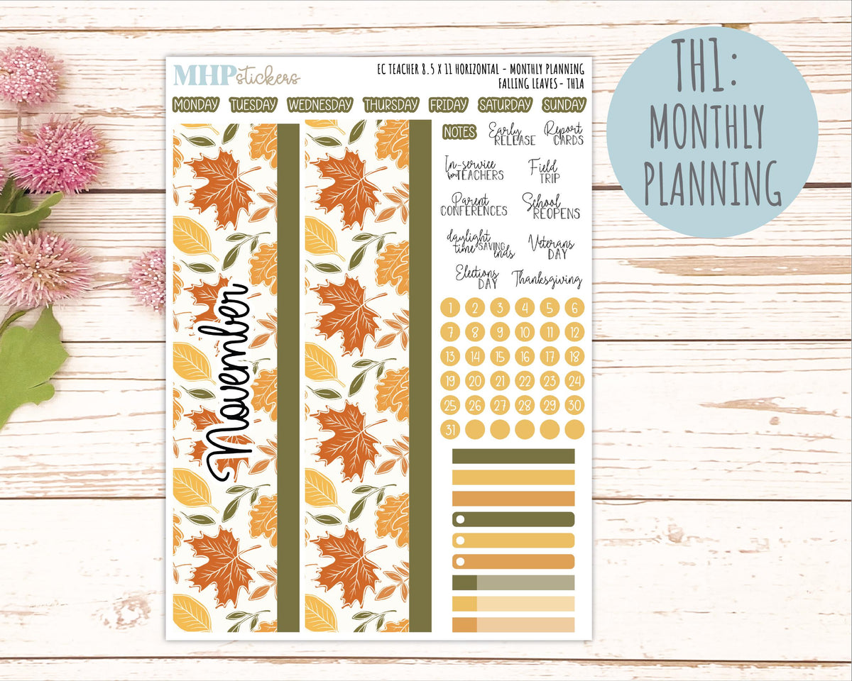 NOVEMBER Stickers for EC Teacher Lesson Planner - Horizontal Layout. 2026 Collection "Falling Leaves" || ECTH