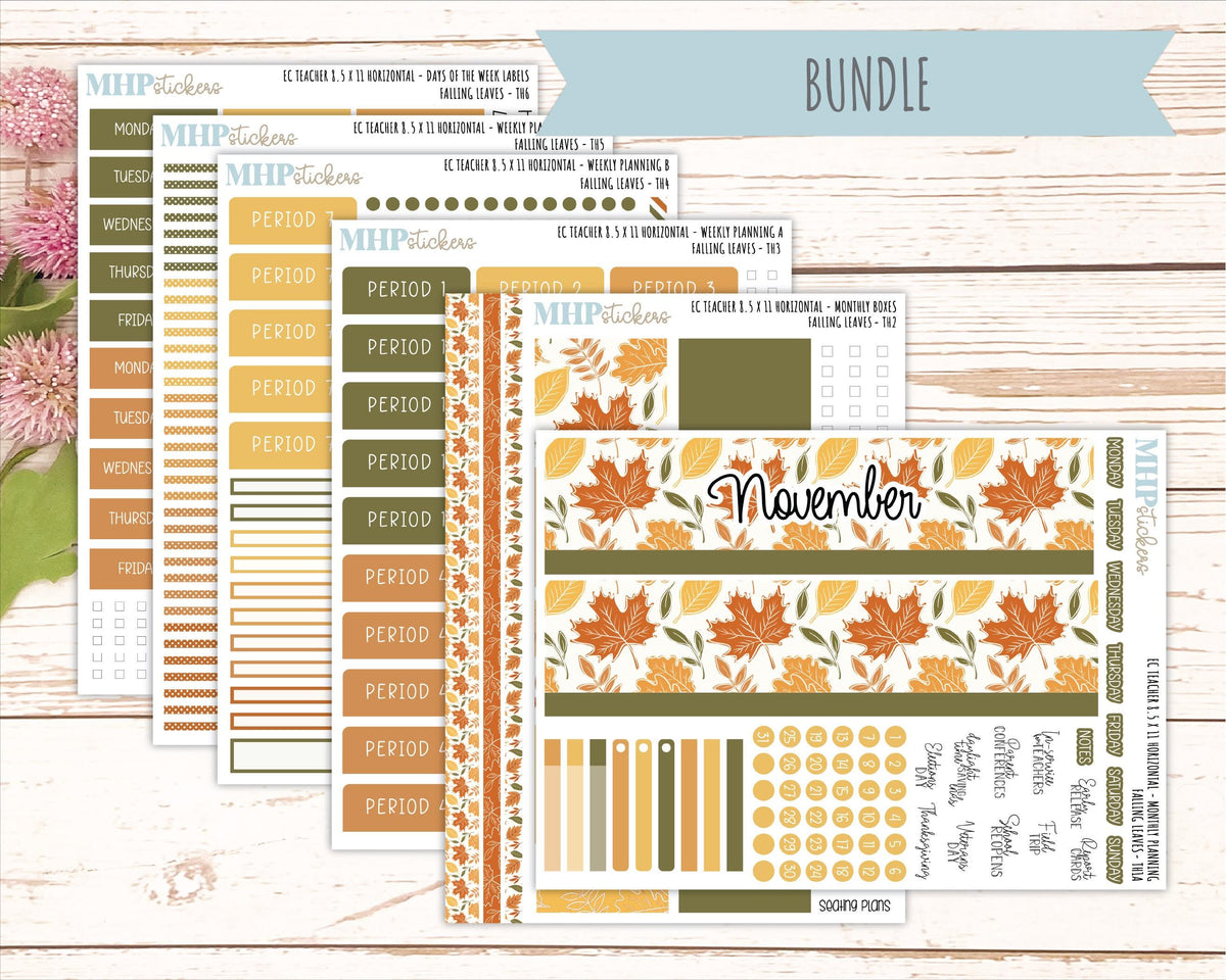 NOVEMBER Stickers for EC Teacher Lesson Planner - Horizontal Layout. 2026 Collection "Falling Leaves" || ECTH