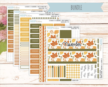 NOVEMBER Stickers for EC Teacher Lesson Planner - Horizontal Layout. 2026 Collection "Falling Leaves" || ECTH