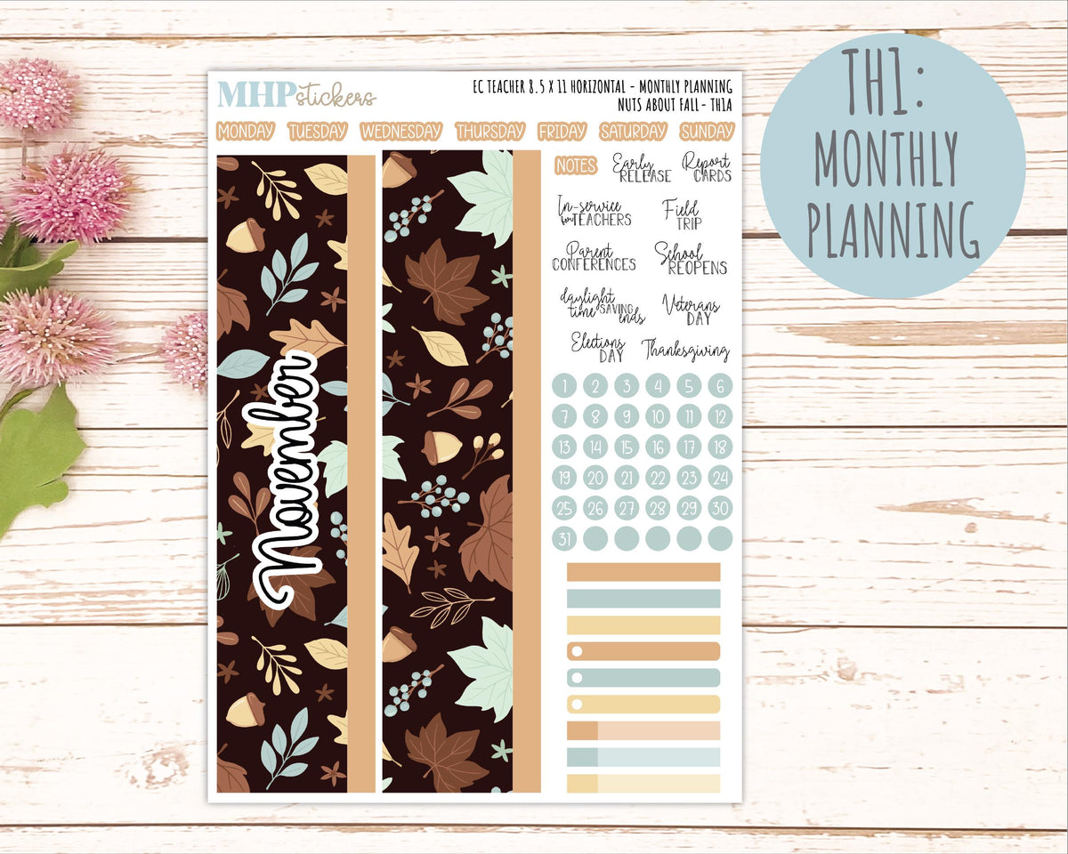 NOVEMBER Stickers for EC Teacher Lesson Planner - Horizontal Layout. 2026 Collection "Nuts About Fall" || ECTH